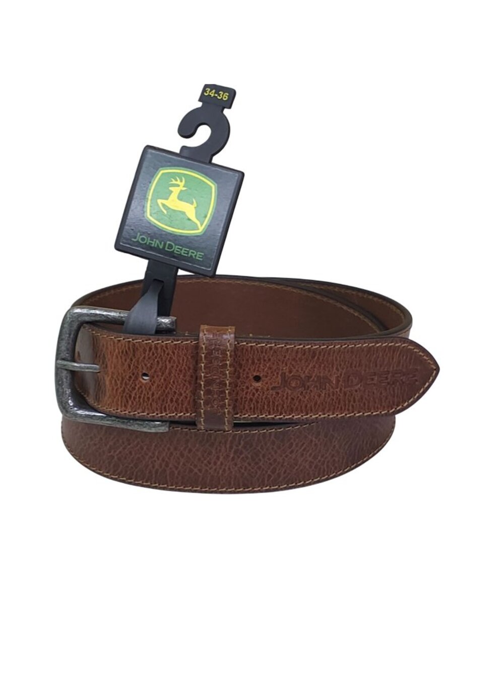 John Deere Mens Cowboy Brown Leather Belt M 34-36 Genuine Leather 44" L 1.5" W
